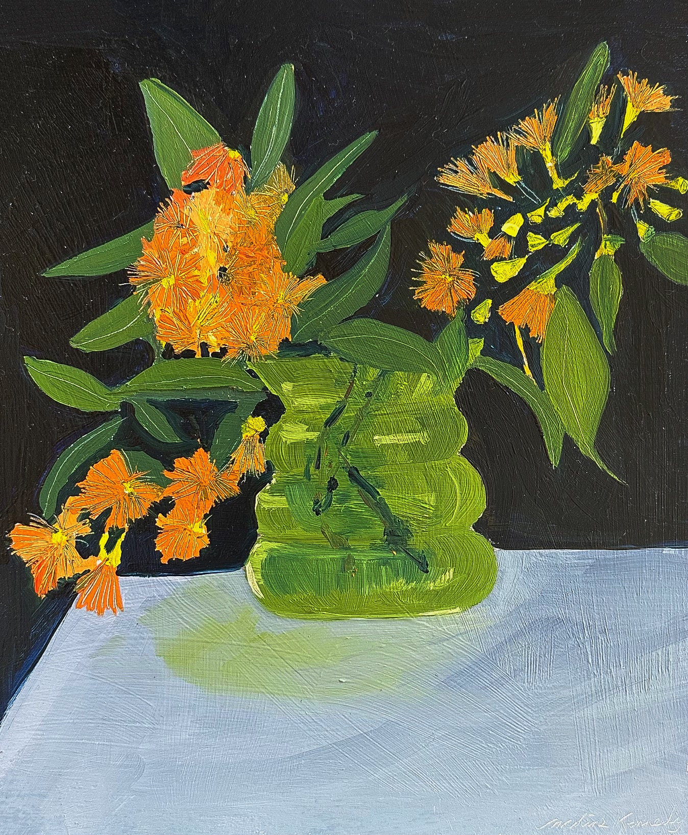 Caroline Kennedy | Orange gum in green glass vase