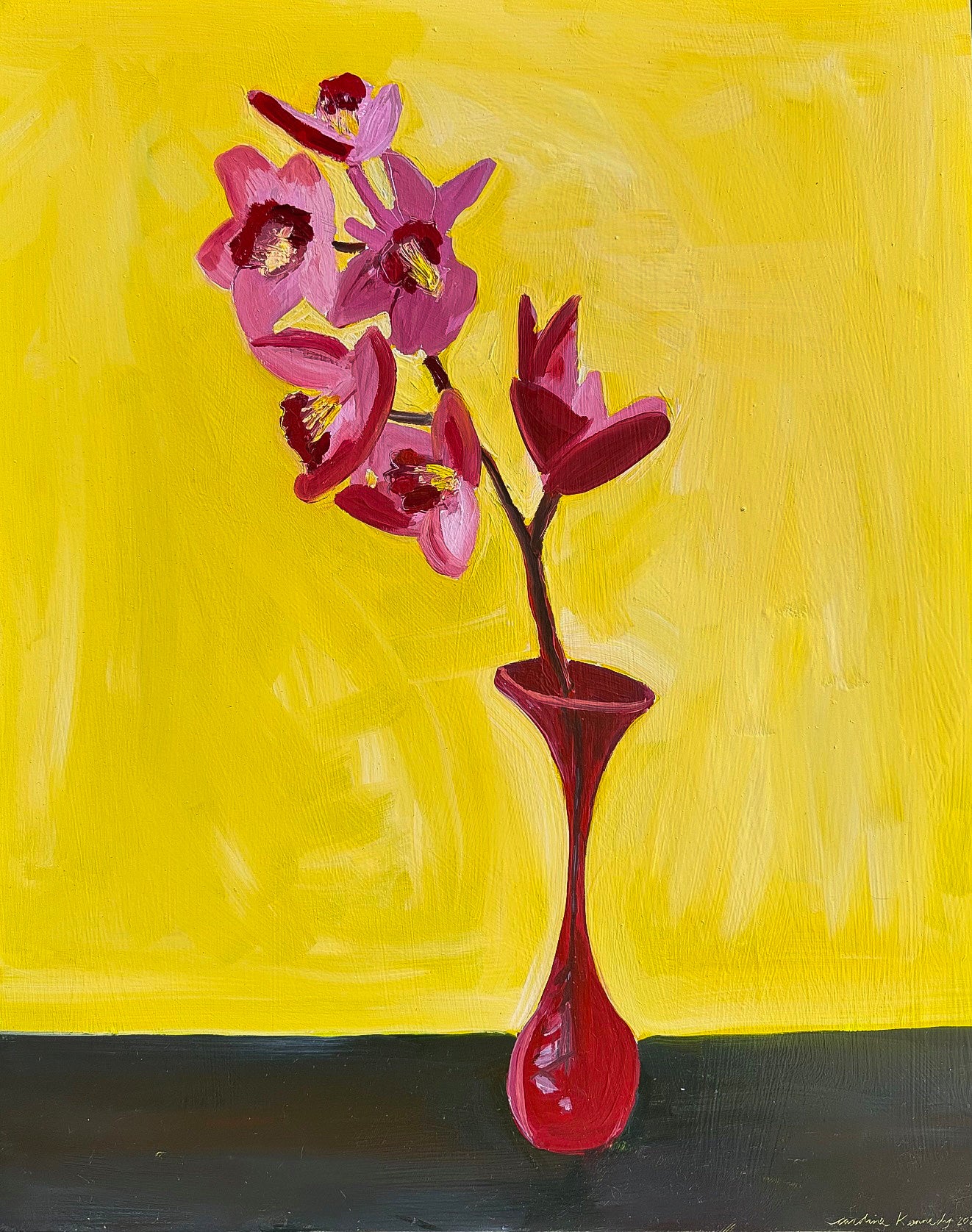 Caroline Kennedy | Homegrown Orchid in red glass tulip vase