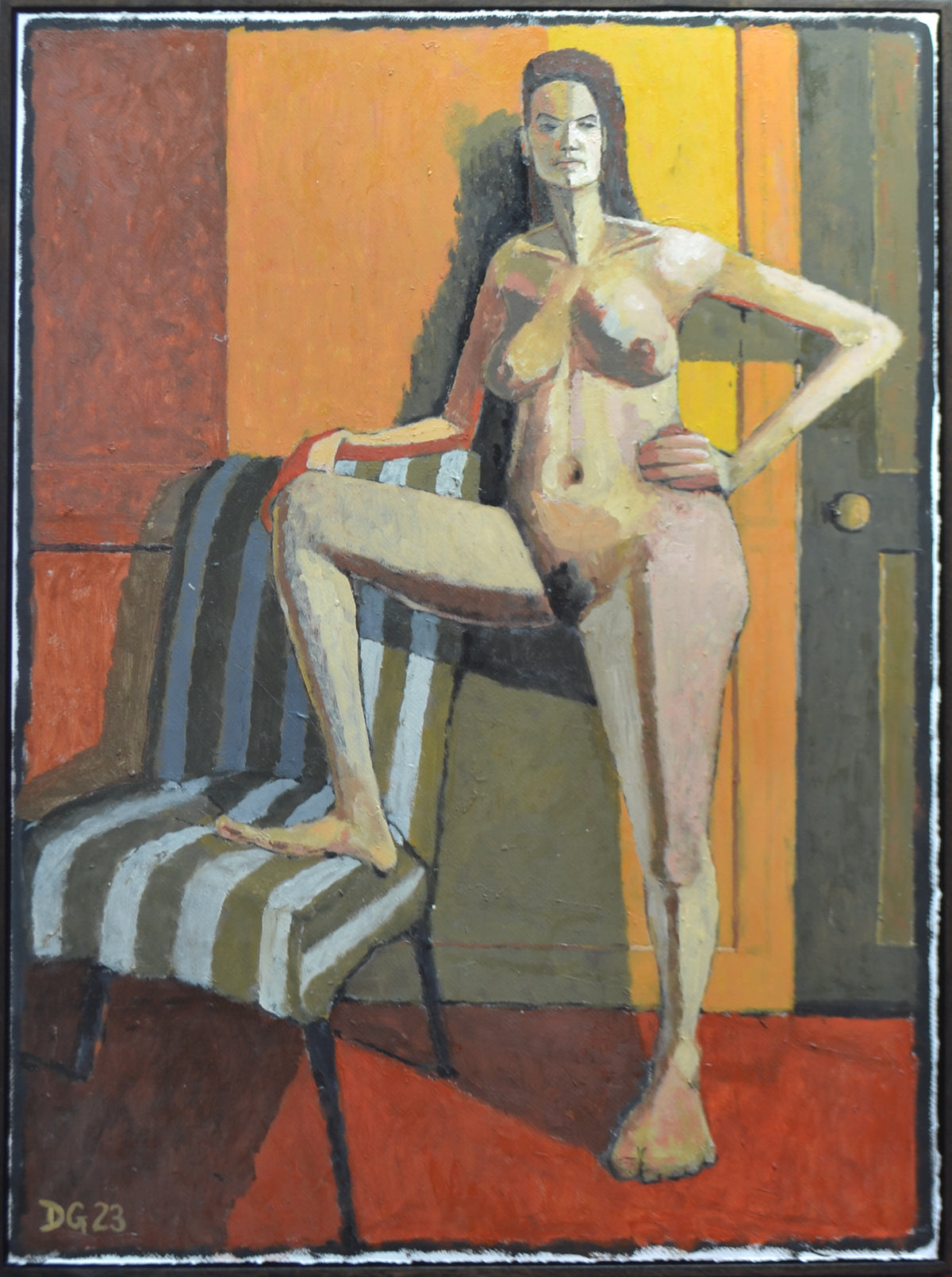 David Griffith | Striped chair and standing woman