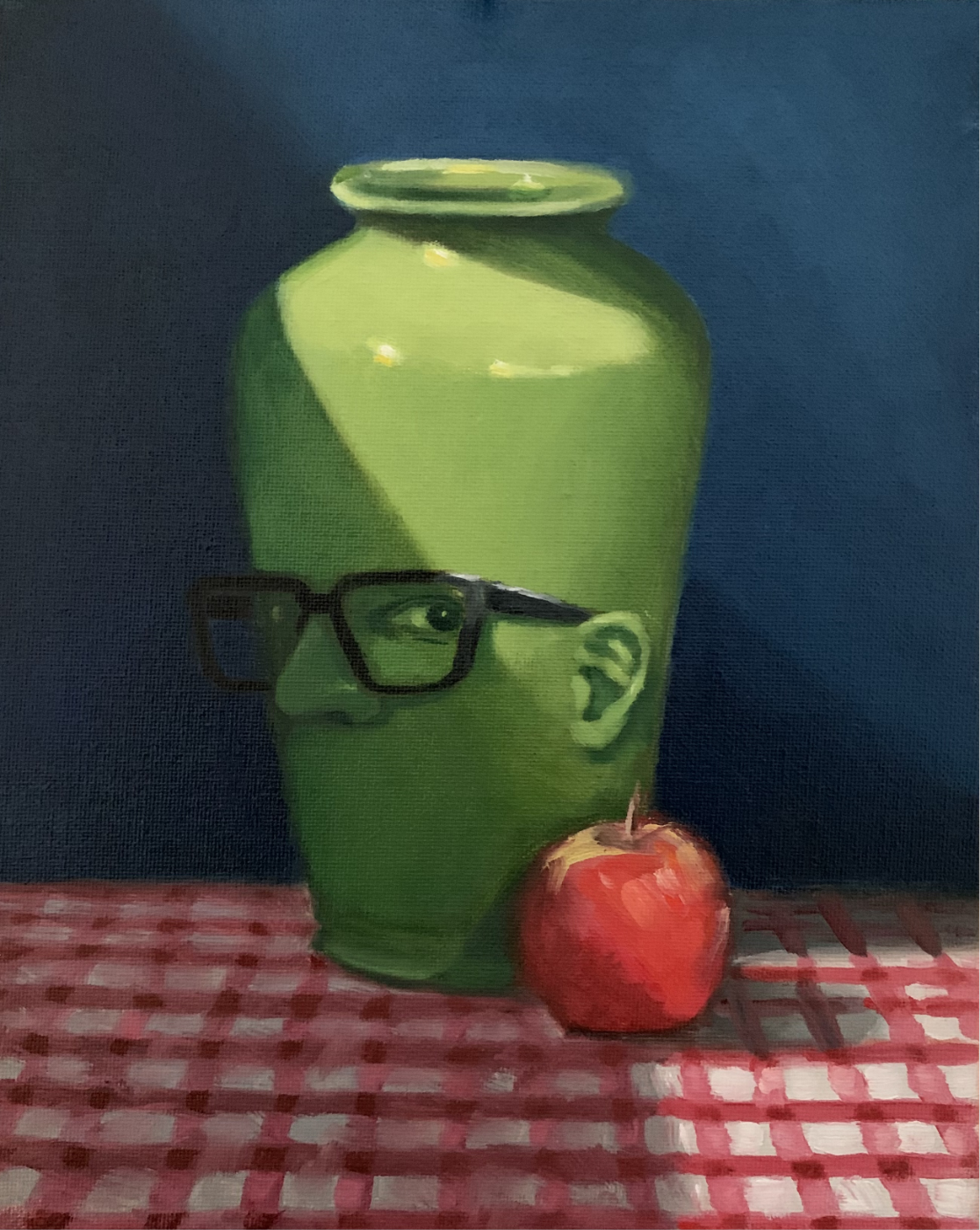 Darren Frisina | The Emerging Artist (Self-portrait with vase and apple)
