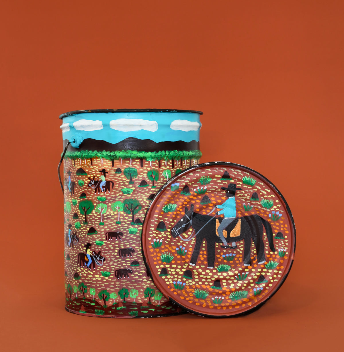 Jill Daniels| Cowgirl and Cowboy Mustering Cattle Flour Tin 225-24